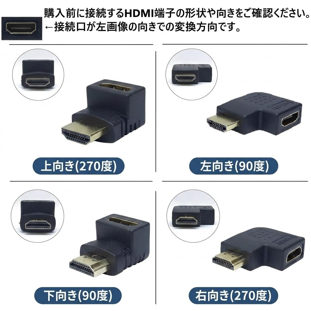 Amazon.co.jp: HDMIアダプタ 変換コネクト L字 L型 90度 270度 オス